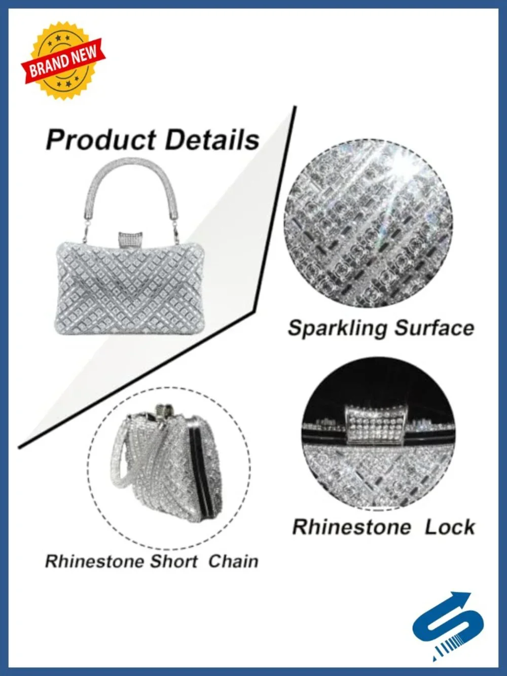 Rhinestone Clutch Purse Women Evening Bag Formal Wedding Crossbody